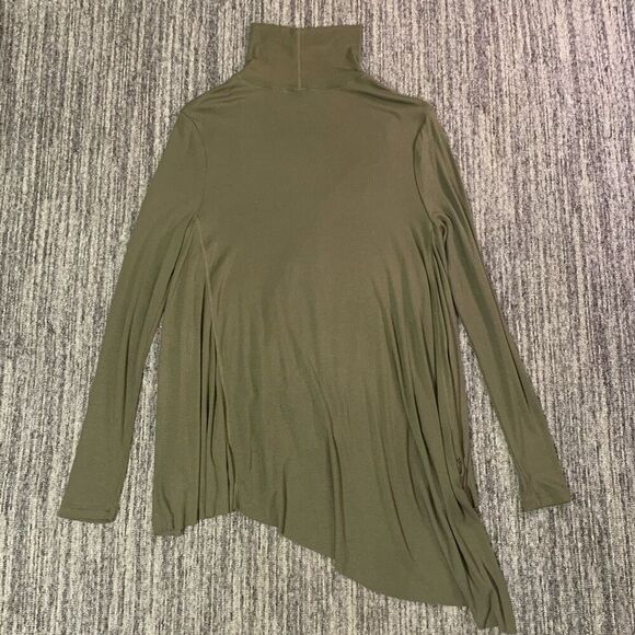 Free People Womens XS Uptown Turtleneck Top Olive Green Ribbed Stretchy Knit - Picture 6 of 7